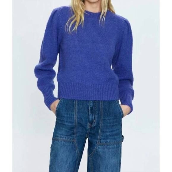 pistola Sweaters - Woman's Periwinkle Pistola Colette Puff Sleeve Crewneck Alpaca Knit Sweater Sz S